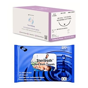 nuvocril sterile absorbable surgical suture synthetic braided amp coated polyglactin 910  code no nm 2382  sutures size usp 2-0  suture length - 90cm  needle description - 12 circle reverse cutting  needle length - 40mm  box of 12 foils