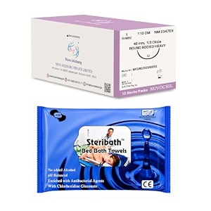 nuvocril sterile absorbable surgical suture synthetic braided amp coated polyglactin 910  code no nm 2347ex  sutures size usp 1  suture length - 110cm  needle description - 12 circle round body heavy  needle length - 40mm  box of 12 foils