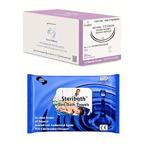 nuvocril sterile absorbable surgical suture synthetic braided amp coated polyglactin 910  code no nm 2180 rbda  suture size usp 1  suture length - 180cm  needle description - 12 circle round body double needle  needle length - 40mm  box of 12 foils