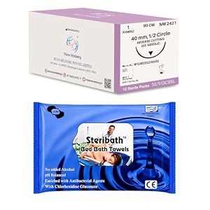 nuvocril sterile absorbable surgical suture synthetic braided amp coated polyglactin 910  code no nm 2421  sutures size usp 1  suture length - 90cm  needle description - 12 circle reverse cutting os  needle length - 40mm  box of 12 foils
