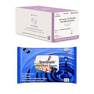 nuvocril sterile absorbable surgical sutures synthetic braided amp coated polyglactin 910  code no nm 2305  suture size usp 4-0  suture length - 70cm  needle description - 12 circle round body  needle length - 16mm  box of 12 foils