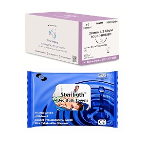 nuvocril sterile absorbable surgical sutures synthetic braided amp coated polyglactin 910  code no nm 2304  suture size usp 4-0  suture length - 70cm  needle description - 12 circle round body  needle length - 20mm  box of 12 foils