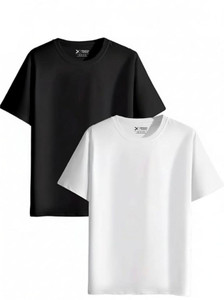 nvgarment solid men round neck black white t-shirt