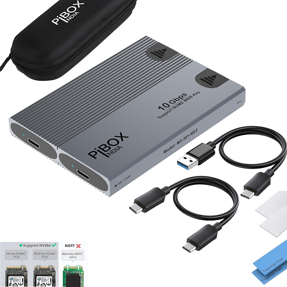 NVME M2 Enclosure Dual, PiBOX India NVMe SSD Enclosure - USB 3.2 10Gbps ...
