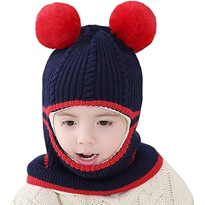 nvs kids winter hat baby girls boys balaclava cap thick scarf earflap hood scarves skull caps monkey cap 1-4 years blue