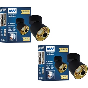 nw 12w glider sf moveable black with gold aluminium 360 degree adjustable cylindrical shape led surface light  cob light  wall light  down light  spot light  light color- white pack of 2