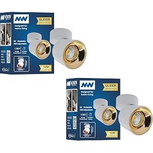 nw 12w glider sf moveable white with gold aluminium 360 degree adjustable cylindrical shape led surface light  cob light  wall light  spot light  light color- warm white pack of 2