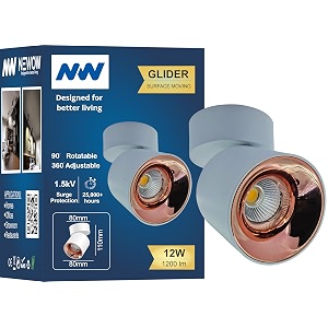 nw 12w glider sf moveable white with rose gold aluminium 360 degree adjustable cylindrical shape led surface light  cob light  wall light  spot light  light color- white pack of 1