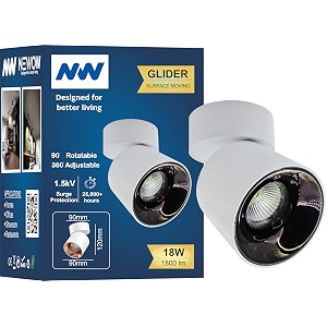 nw 18w glider sf moveable white with gun black aluminium 360 degree adjustable cylindrical shape led surface light  cob light  wall light  spot light  light color- white pack of 1