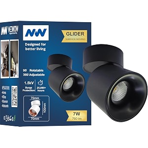 nw 7w glider sf moveable black with black aluminium 360 degree adjustable cylindrical shape led surface light  cob light  wall light  down light  spot light  light color- white pack of 1