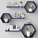 Wooden Attractive Hexagonal Shape Wall Hanging Shelf Book Shelf | Plant Stand for Living Room Bedroom & Office Decoration (Blue)
