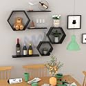 Wooden Attractive Hexagonal Shape Wall Hanging Shelf Book Shelf | Plant Stand for Living Room Bedroom &amp; Office Decoration (Black)