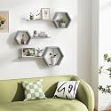 Wooden Attractive Hexagonal Shape Wall Hanging Shelf Book Shelf | Plant Stand for Living Room Bedroom &amp; Office Decoration (Grey)