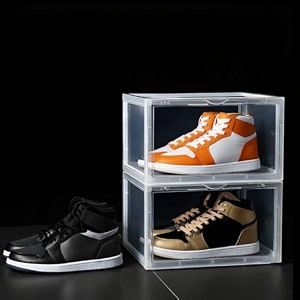 nyalkaran shoe storage organizer box for sneakers  transparent heavy duty stackable with magnetic door  large plastic shoe box for men amp women transparent pack of 1