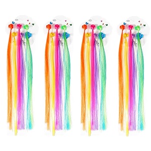 nyamah sales kids hair extensions with hair clips rainbow wig braids extensions hair styling accessories for baby girls adult multicolor 24 pcs