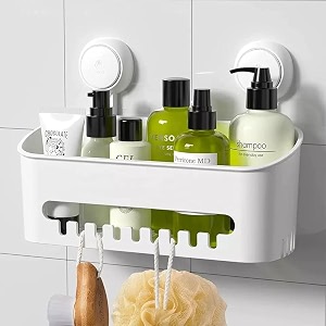 vacuum suction shower caddy  no-drill wall mount shelf for bathroom kitchen amp bedroom  removable storage rack for shampoo toiletries amp more nd-aw558