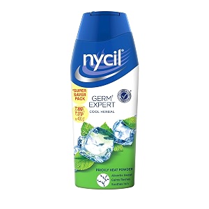 nycil germ expert cool herbal prickly heat powder clinically proven anti-bacterial formula with neem oil to absorb sweat calm rashes and soothe itch for summer skin relief 400g pack