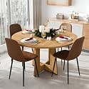 47" Round Dining Table Set for 4, Wood Grain Table and 4 Chairs Set