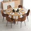 47" Round Dining Table Set for 6, Wood Grain Table and 6 Chairs Set
