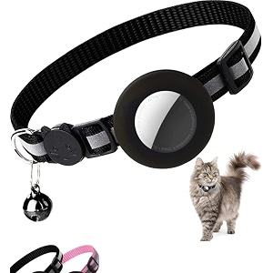 nylon airtag cat collar breakaway reflective kitten collar with airtag holder and bell lightweight 04 inch wide for girls and boys black without airtag medium