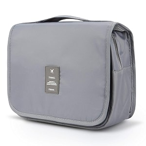 nylon large capacity portable travel toiletry bag with hanging hook waterproof cosmetic case makeup pouch kit for men women with carry handle aatcb-1 grey