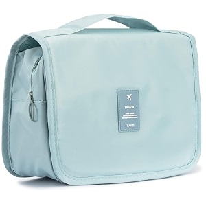 nylon large capacity portable travel toiletry bag with hanging hook waterproof cosmetic case makeup pouch kit for men women with carry handle aatcb-1 sky blue