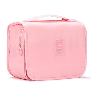 nylon large capacity portable travel toiletry bag with hanging hook waterproof cosmetic case makeup pouch kit for men women with carry handle aatcb-1 pink