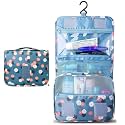 Nylon Large Capacity Portable Travel Toiletry Bag with Hanging Hook Waterproof Cosmetic Case Makeup Pouch Kit for Men Women with Carry Handle AATCB-1 (Blue Flower)