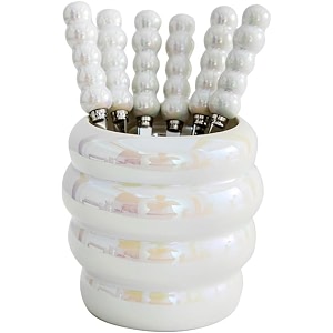 nyrwana flatware set  pearl fruit fork set with ceramic storage jar  classic stainless steel forks for home amp kitchen set of 6 stainlesssteel forks