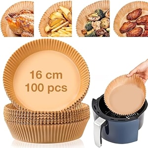 nyza 100pcs air fryer disposable paper liners 16cm non-stick round airfryer parchment paper for baking microwave food grade oil-proof unbleached - 63 inch round paper liner