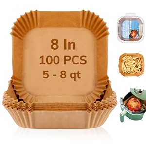 nyza 100pcs air fryer disposable paper liners non-stick square airfryer parchment paper for baking microwave food grade oil-proof unbleached - 8 inch square paper liner