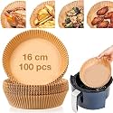 NYZA (100Pcs) Air Fryer Disposable Paper Liners, 16cm Non-Stick Round Airfryer Parchment Paper for Baking Microwave, Food Grade Oil-Proof Unbleached - 6.3 Inch (Round Paper Liner)