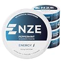 NZE Caffeine Nootropic Pouches (Peppermint) - Energy Pouches with 50mg Caffeine, Alpha GPC, L-Tyrosine & L-Theanine with No Sugar or Artificial Sweeteners - 15 Nicotine Free Pouches Per Can - 5 Pack
