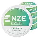 NZE Caffeine Nootropic Pouches (Spearmint) - Energy Pouches with 50mg Caffeine, Alpha GPC, L-Tyrosine &amp; L-Theanine with No Sugar or Artificial Sweeteners - 15 Pouches Per Can - 5 Pack