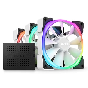nzxt aer rgb 2-120mm triple-starter pack - white case fan i cooler - rgb amp fan controller included hf-2812c-tw