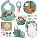 O'doe Baby Weaning Set – 15 Pcs Silicone Baby Feeding Set with Suction Plate, Bowl, Bib, Sippy Cup, Fruit Feeder &amp; Freezer Tray – Baby Plates and Bowls Set for 3M+ | BPA-Free Baby Dishes &amp; Utensils
