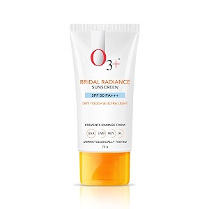 o3 bridal radiance sunscreen spf 50 pa  dry touch amp ultra light non-greasy and leaves no white cast prevents damage from uva  uvb  hev  ir  dermatologist tested  75g