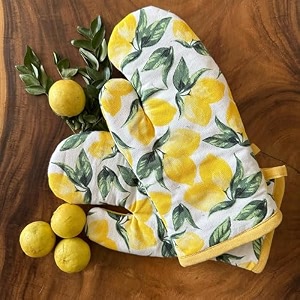 oak amp lily 100 cotton oven gloves set of 2 lemon yellow print  heat proof quilted amp washable  15 x 30 cm  oven mittens for microwave  ideal for cooking amp baking
