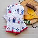 Oak &amp; Lily 100% Cotton Oven Gloves (Set of 2, Blue House Print) | Heat Proof, Quilted &amp; Washable | 15 x 30 cm | Oven Mittens for Microwave | Ideal for Cooking &amp; Baking