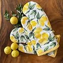 Oak &amp; Lily 100% Cotton Oven Gloves (Set of 2, Lemon Yellow Print) | Heat Proof, Quilted &amp; Washable | 15 x 30 cm | Oven Mittens for Microwave | Ideal for Cooking &amp; Baking