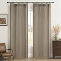 Oak Taupe Thick Linen Dual Layer Classroom Curtains 86 Inches Long 2 Panels Set, Blackout Memory Trained Pinch Pleated Insulated Soundproof Office Elegant Windows Curtain &amp; Drapes 84-86 Inch Length
