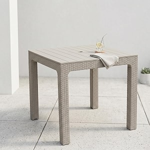 oaknest supreme summit 4-seater square plastic dining table - heavy duty rattan finish outdoor patio amp balcony furniture champagne