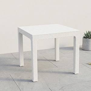 oaknest supreme summit 4-seater square plastic dining table - heavy duty rattan finish outdoor patio amp balcony furniture milky white