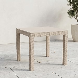 oaknest supreme summit 4-seater square plastic dining table - heavy duty rattan finish outdoor patio amp balcony furniture dark beige