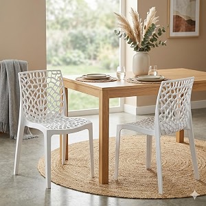 oaknest unboxing furniture supreme web plastic chair armless chair for dining room set cafe and restaurents  weight bearing upto 220kg  6 months warranty color milky white  set of 2 piece