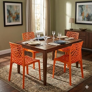 oaknest unboxing furniture supreme web plastic chair armless chair for dining room set cafe and restaurents  weight bearing upto 220kg  6 months warranty color orange  set of 4 piece
