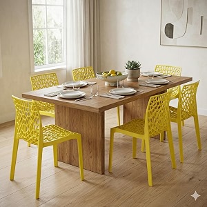 oaknest unboxing furniture supreme web plastic chair armless chair for dining room set cafe and restaurents  weight bearing upto 220kg  6 months warranty color lemon yellow  set of 4 piece