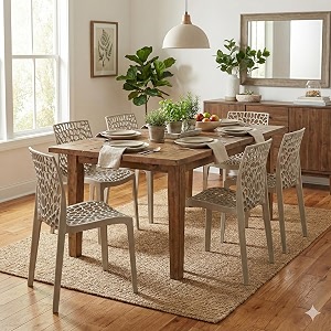oaknest unboxing furniture supreme web plastic chair armless chair for dining room set cafe and restaurents  weight bearing upto 220kg  6 months warranty color champagne  set of 2 piece
