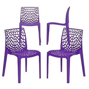 oaknest unboxing furniture supreme web plastic chair  armless chair for dining room set cafe and restaurents  weight bearing upto 220kg  6 months warranty color violet  set of 4 piece