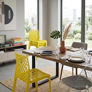 oaknest unboxing furniture supreme web plastic chair armless chair for dining room set cafe and restaurents  weight bearing upto 220kg  6 months warranty color lemon yellow  set of 2 piece